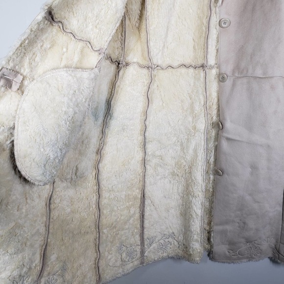 Vintage Columbia Penny Lane Faux Sherpa Suede Coat‎ XL Beige Jacket Embroidered - Picture 10 of 16